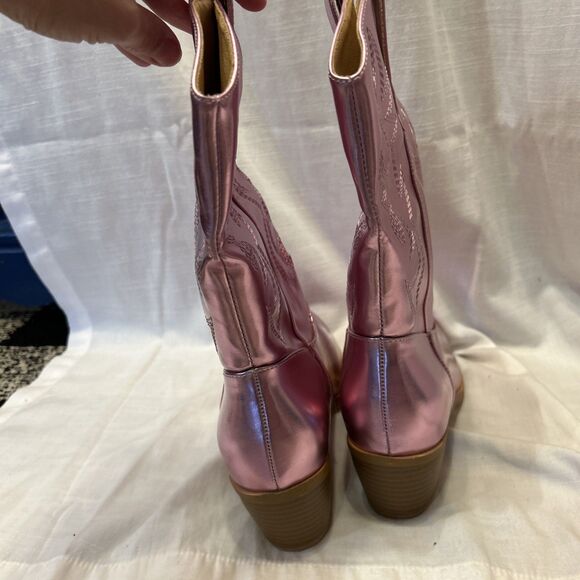 Pink Cowgirl Boots, Size 9 Metallic, Heeled, mid calf Length, Costume/Party, NEW - Picture 2 of 4